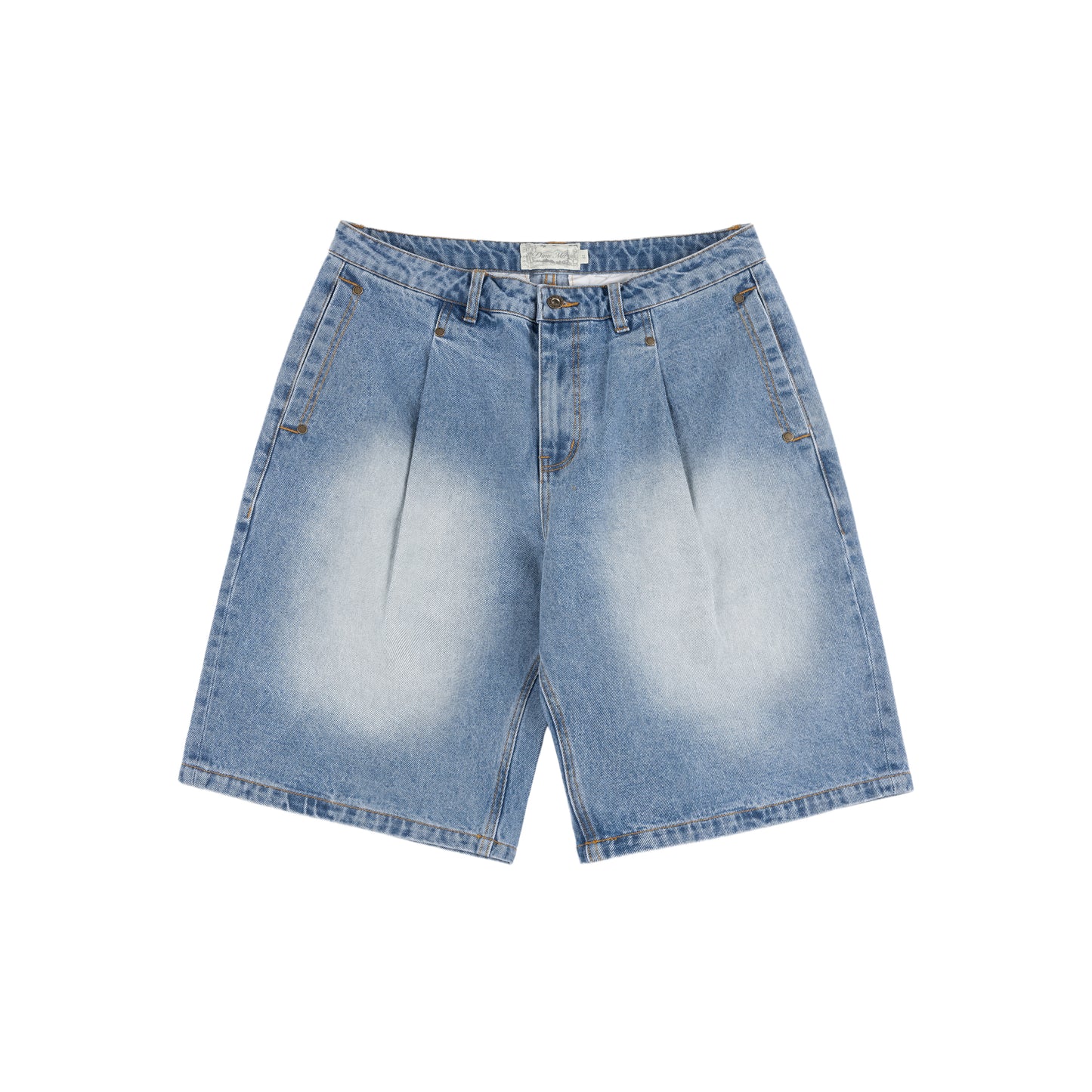 Pleated Denim Shorts, Blue Washed