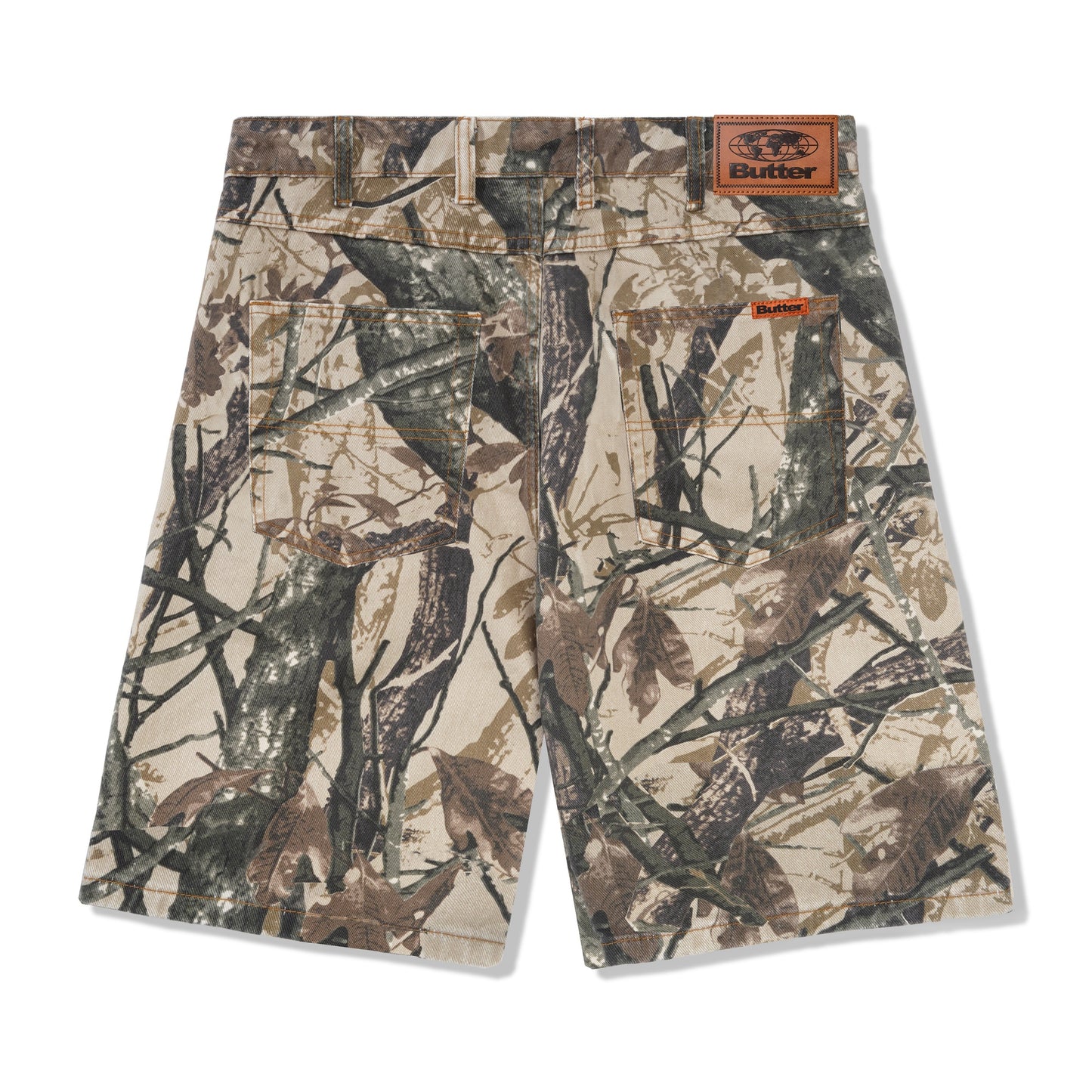 Foliage Camo Denim Shorts, Tan