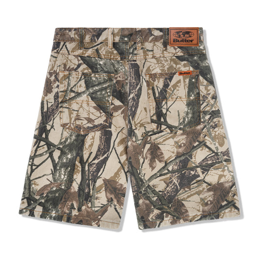 Foliage Camo Denim Shorts, Tan