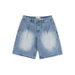 Pleated Denim Shorts, Blue Washed